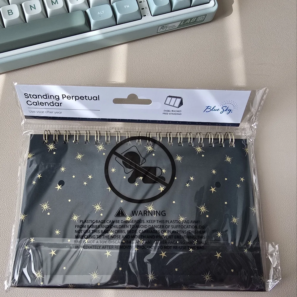 Blue Sky Black & White Perpetual Desk Calendar with Gold Star Detail